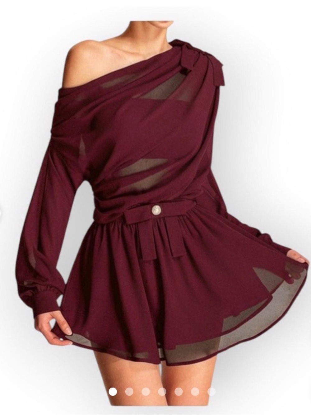 Off-Shoulder Burgundy Womens Dress with Belt